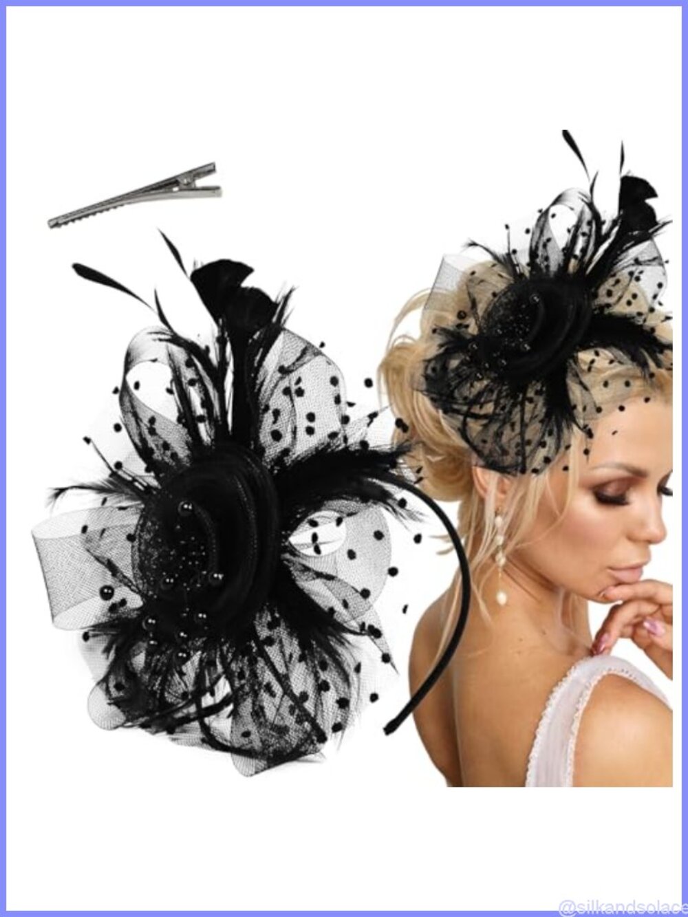 Women's Feather Mesh Fascinator Headband with Hair Clip for Tea Party Wedding